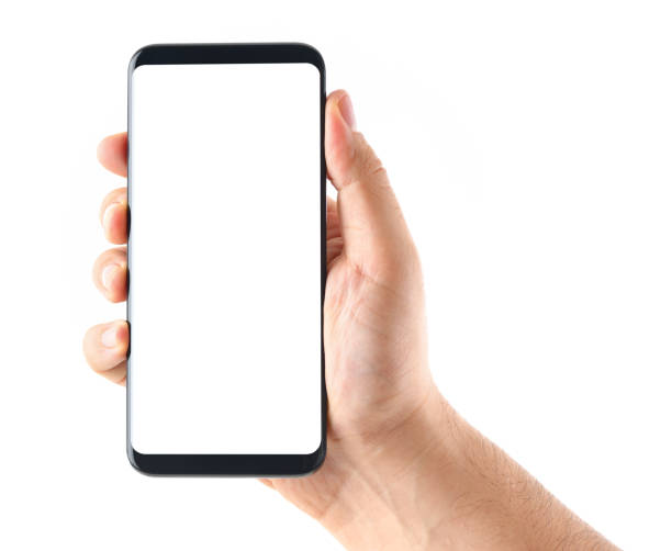 istock Hand holding blank screen smart phone on white background 898484762