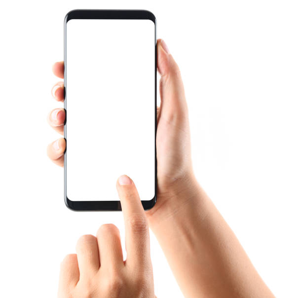 istock Hand holding blank screen smart phone on white background 898484766