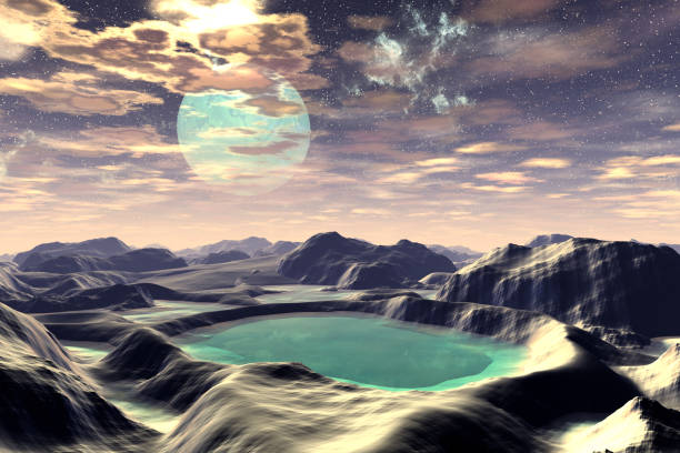 istock Alien Planet. Mountain and  water. 3D rendering 898492222