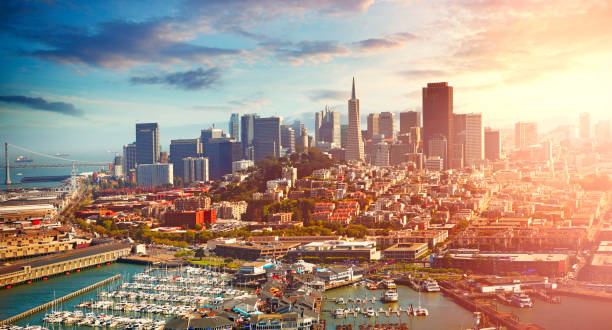 Aerial view of San Francisco Aerial view of San Francisco city in California, USA san francisco california stock pictures, royalty-free photos & images