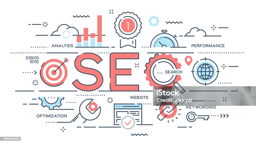 SEO Search engine otimization thin line concept. SEO Search engine otimization thin line concept. Vector illustration. Editable stroke. Search Engine stock vector