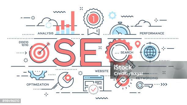 Seo Search Engine Otimization Thin Line Concept Stock Illustration - Download Image Now - Search Engine, Infographic, Analyzing