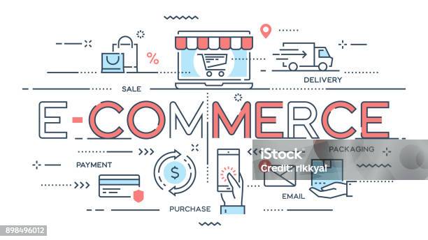 Ilustración de Comercio Electrónico Compras En Línea Por Menor Venta Concepto De Línea De Servicio De Entrega y más Vectores Libres de Derechos de Comercio electrónico