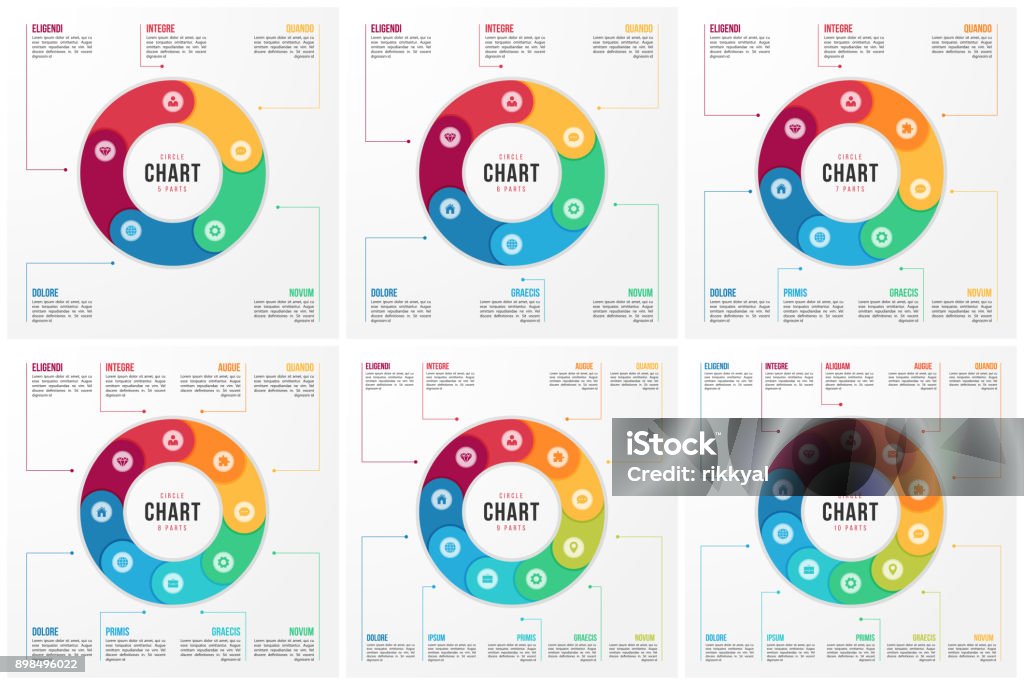 Vektor-Kreis Diagrammvorlagen Infografik mit 5 6 7 8 9 10 Teile, Prozesse, Schritte - Lizenzfrei Kreis Vektorgrafik