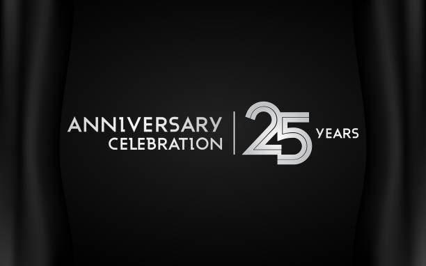 ilustrações de stock, clip art, desenhos animados e ícones de 25 years anniversary celebration logotype with multi linear font isolated on black background - 25