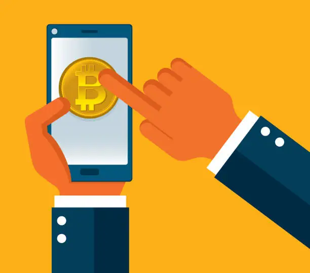 Vector illustration of bitcoin - mobile phone