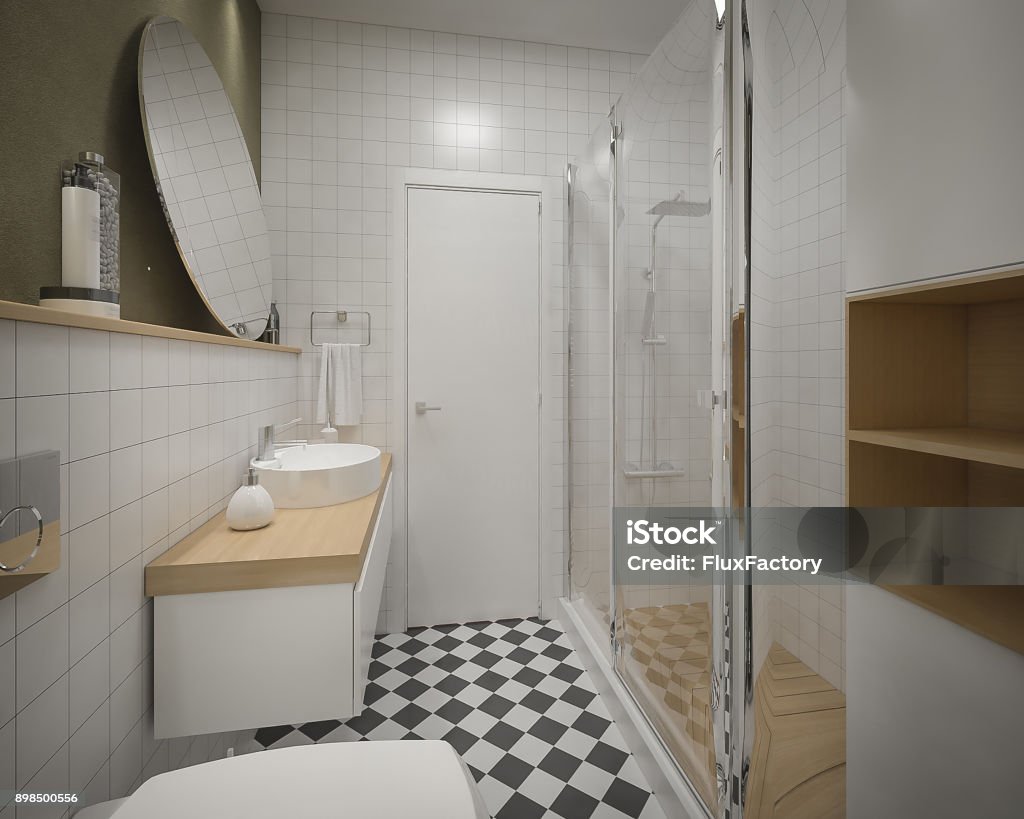 A bathroom idea Render of a modern bathroom, digitally generated. Apartment Stock Photo A bathroom idea Render of a modern bathroom, digitally generated. Apartment Stock Photo