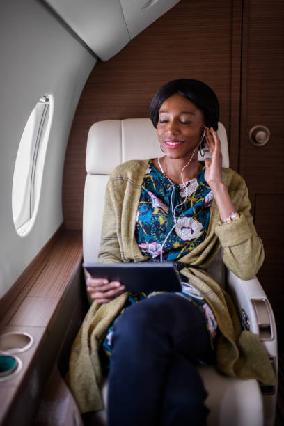 istock Woman in private jet airplane 898517006
