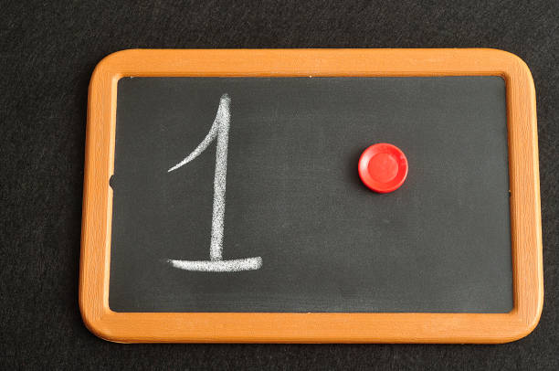istock A number one written on a black board with the same quantity showed by colorful round tokens 898524342