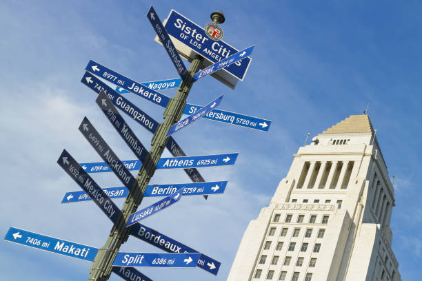 istock Los Angeles City Hall + Directional Sign 898524566
