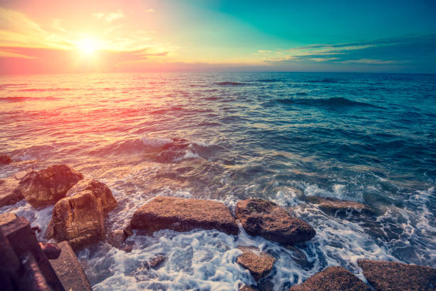 istock Rocky seashore in evening 898531258