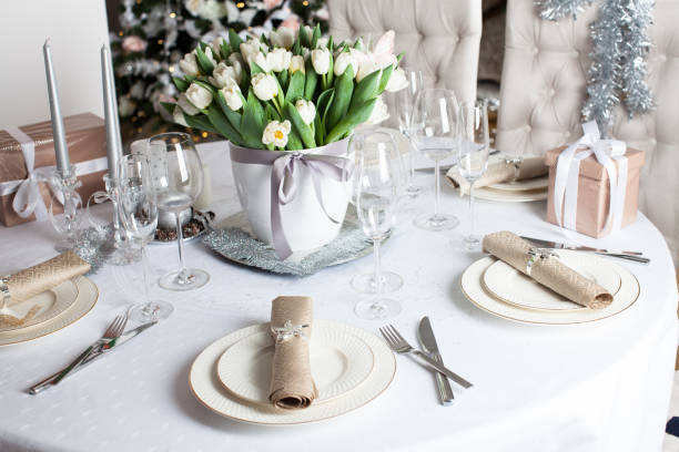 istock Table served for beautiful dinner in living room 898537676