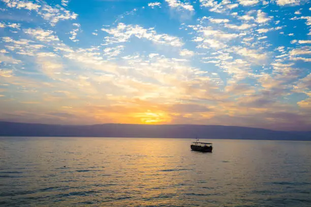 Photo of Beautiful Sea of Galilee in the morning. Sunrise over Kinneret