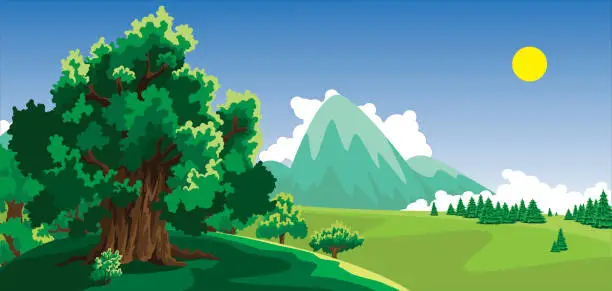 Vector illustration of Landscape with mountains of forests and steppes