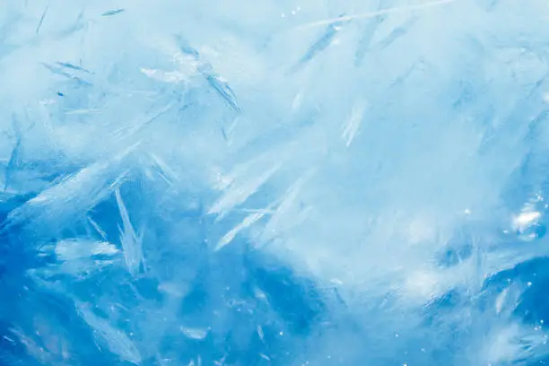 Photo of ice background, blue frozen texture