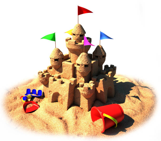 istock Sand castle with beach toys 3d isolated illustration 898560218