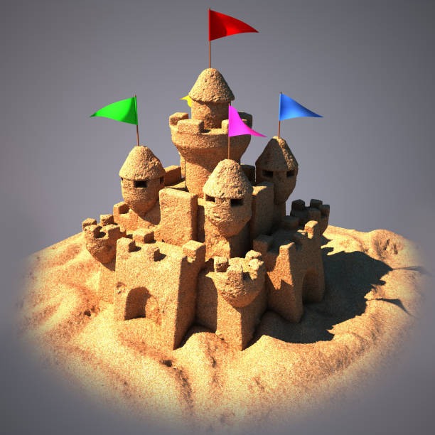 istock Sand castle with beach toys 3d illustration 898562362