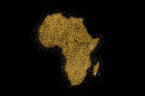 Africa shaped from golden glitter on black (series) Africa shaped from golden glitter on a black background (series) african continent stock pictures, royalty-free photos & images