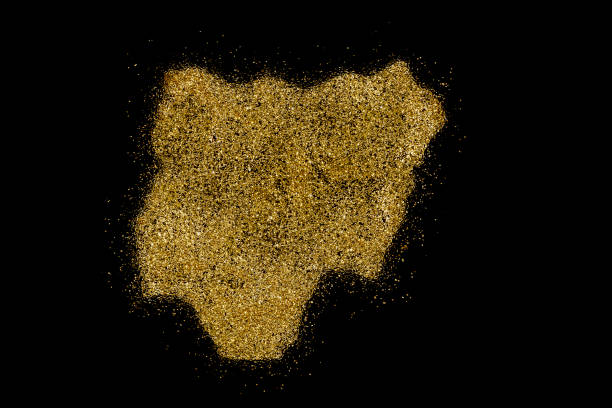 istock Nigeria shaped from golden glitter on black (series) 898571548