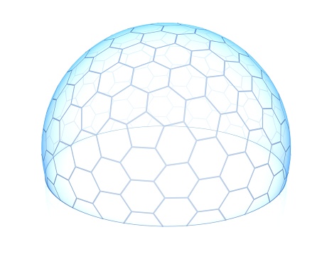 Hexagonal transparent dome 3d isolated illustration