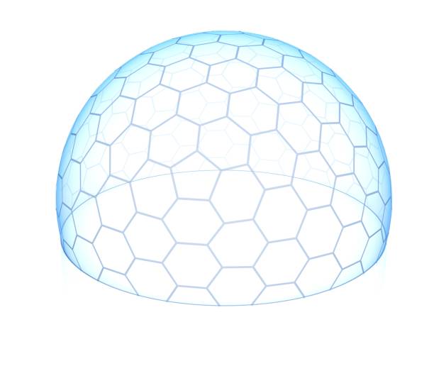 шестиугольный прозрачный купол 3d изолированная иллюстрация - куполообразная структура стоковые фото и изображения