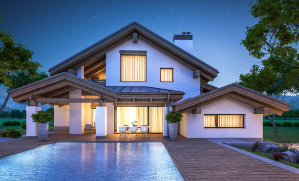 istock 3d rendering of modern cozy house in chalet style 898601138