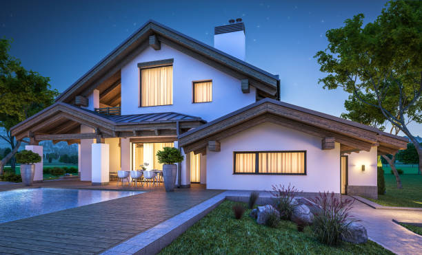 istock 3d rendering of modern cozy house in chalet style 898601152