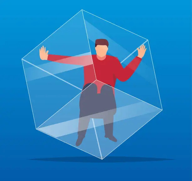 Vector illustration of People trapped in the cube