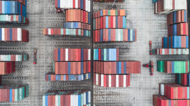 istock aerial view of loading and moving containers on container yard 898628686