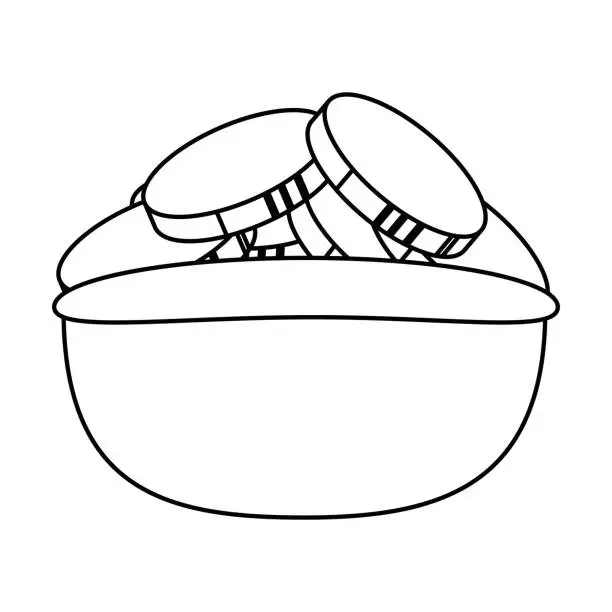 Vector illustration of coins in bowl isolated icon