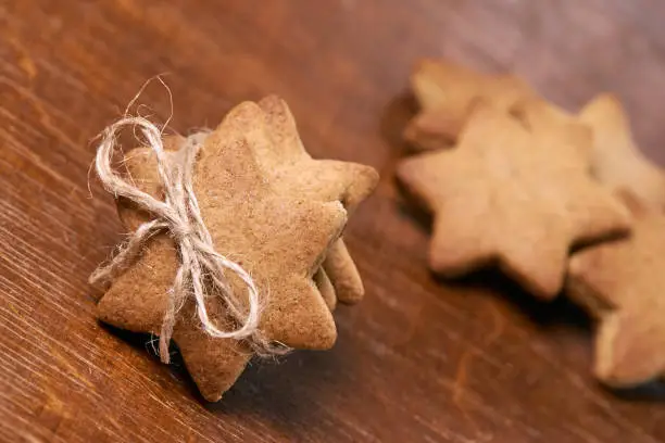 Gingerbread stars. New Years gift. Delicious dessert.