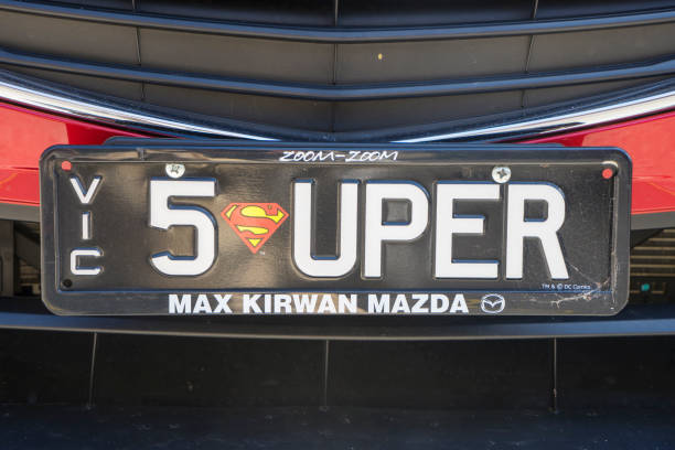 Victoria (VIC) Number Plate - 5UPER Melbourne, Australia - December 22, 2016: A Victorian (VIC) registration plate with the letters 5UPER, affixed on the front of a red car. superman named work stock pictures, royalty-free photos & images