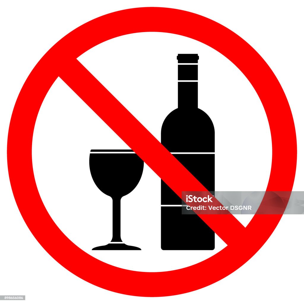 NO ALCOHOL sign. Wine bottle and cup icons in crossed out red circle. Vector NO ALCOHOL sign. Wine bottle and cup icons in crossed out red circle. Vector. Alcohol Free stock vector