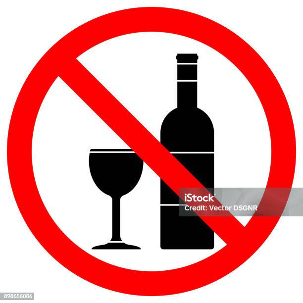 No Alcohol Sign Wine Bottle And Cup Icons In Crossed Out Red Circle Vector Stock Illustration - Download Image Now