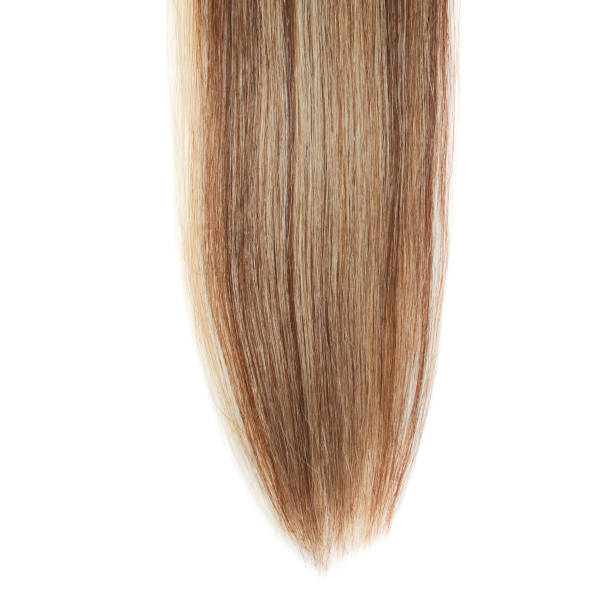 istock Clip in straight  dark brown mixed light blond human hair extensions 898665008