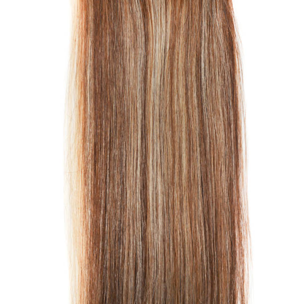 istock Clip in straight  dark brown mixed light blond human hair extensions 898665028