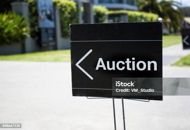 Auction Sign Stock Photo - Download Image Now - Auction, House, Real Estate