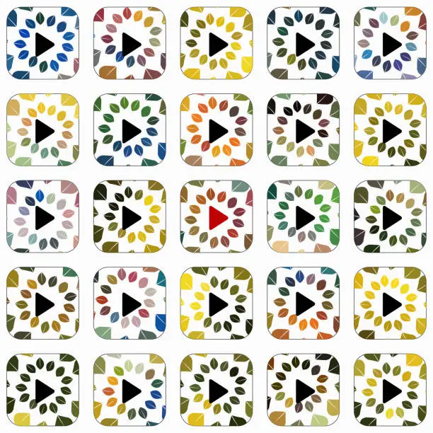 Vector illustration of Square floral pattern play buttons collection