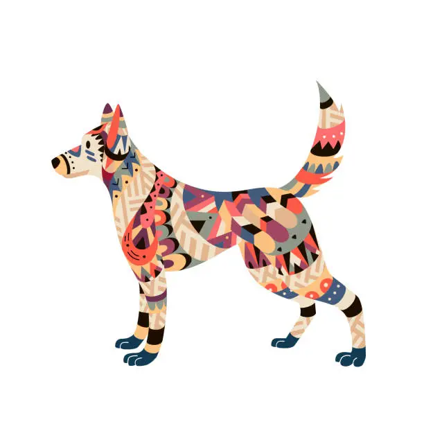 Vector illustration of Isolated dog in tribal style. The dog is a symbol of 2018.
