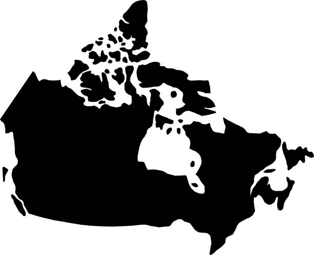 ilustraciones, imágenes clip art, dibujos animados e iconos de stock de mapa de fronteras país silueta negra de canadá sobre fondo blanco, ilustración vectorial - cartography canada white map