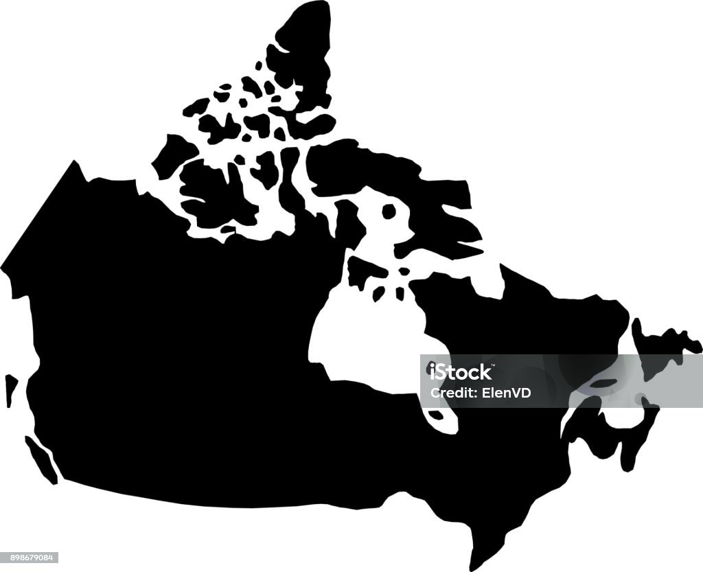 mapa de fronteiras país silhueta preta do Canadá sobre fundo branco de ilustração vetorial - Vetor de Canadá royalty-free