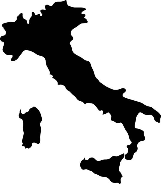 stockillustraties, clipart, cartoons en iconen met zwarte silhouet land grenzen kaart van italië op witte achtergrond van vectorillustratie - italy