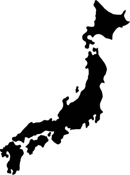 black silhouette country borders map of Japan on white background of vector illustration black silhouette country borders map of Japan on white background of vector illustration land feature stock illustrations