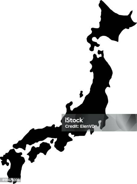 黑色剪影日本的國家邊界地圖在白色背景向量例證向量圖形及更多日本圖片 - 日本, 地圖, 矢量圖