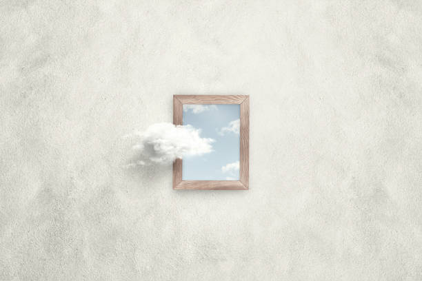 think outside the box surreal minimal concept stock photo