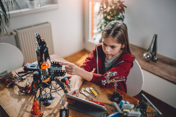 istock Girl building a robot at home 898686546
