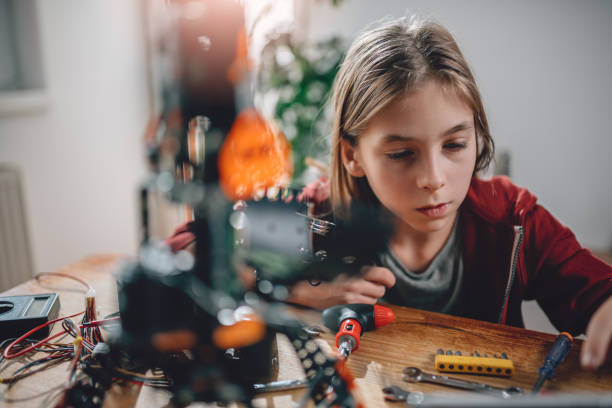 istock Girl building a robot at home 898687200