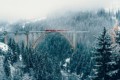 istock Scenic view of train on viaduct in Switzerland 898687414