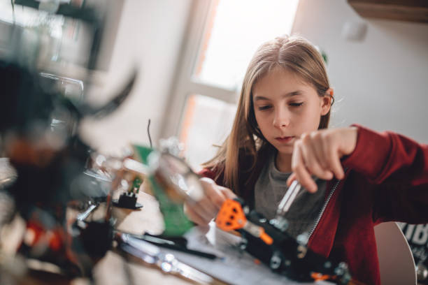 istock Girl building a robot at home 898687496