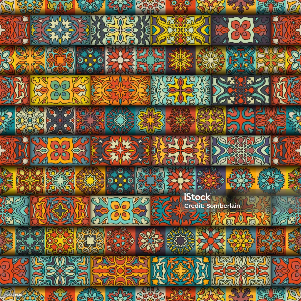 Seamless pattern. Vintage decorative elements. Hand drawn background. Islam, Arabic, Indian, ottoman motifs. Perfect for printing on fabric or paper. Colorful vintage seamless pattern with floral and mandala elements.Hand drawn background. Can be used for fabric, wallpaper, tile, wrapping, covers and carpet. Islam, Arabic, Indian, ottoman motifs. Border - Frame stock vector